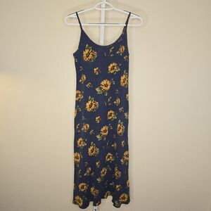 Vintage Tickets Clothing Women's Ribbed Sleeveless Tank Dress Blue Sunflowers